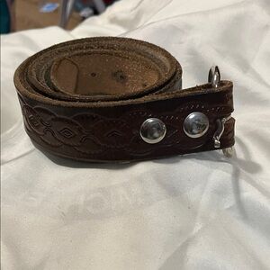 Embossed Brown Leather Belt with Silver Accents